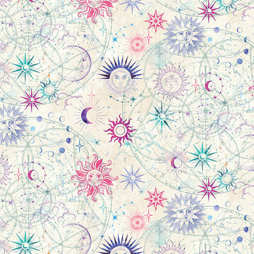 Benartex Celestial Skies Sun And Moon Cream Fabric