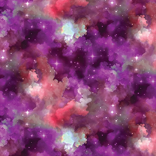 Benartex Celestial Skies Light Show Sky Fuchsia Coral Fabric