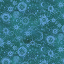 Benartex Celestial Skies Sun And Moon Tonal Teal Fabric