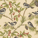 Benartex Christmas At Home Chickadees Natural Fabric
