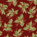 Benartex Christmas At Home Holly Dark Red Fabric