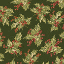 Benartex Christmas At Home Holly Dark Green Fabric