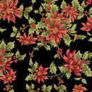 Benartex Christmas At Home Noel Poinsettia Black Fabric