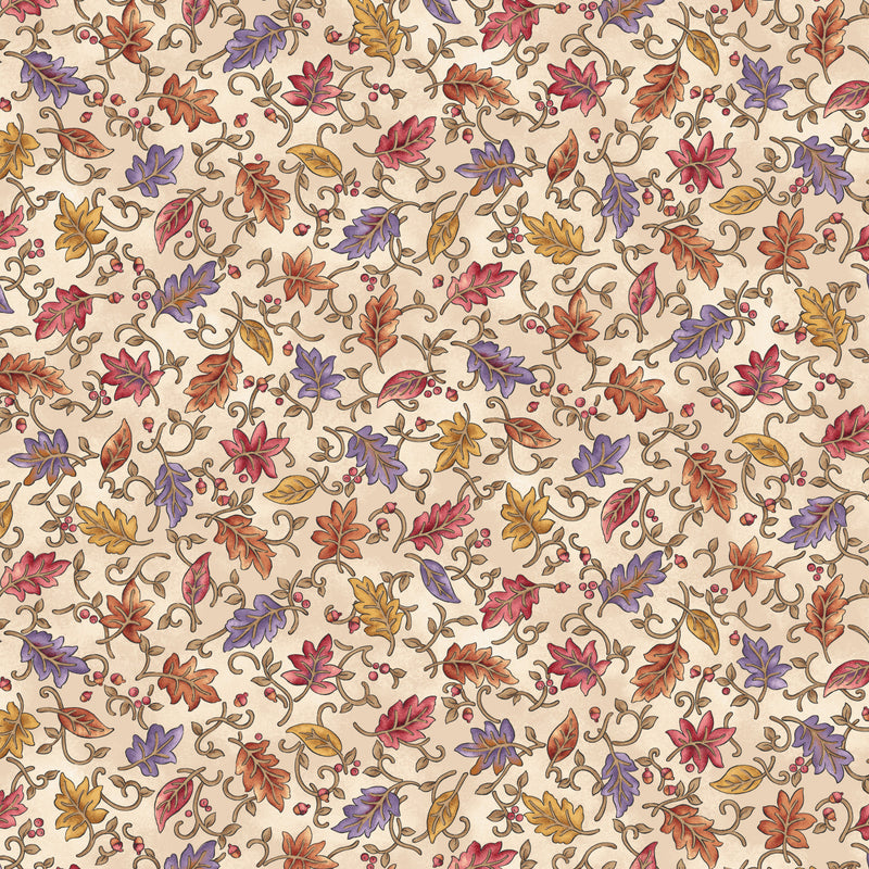 Benartex Autumn Breeze Swirling Leaves Cream Fabric