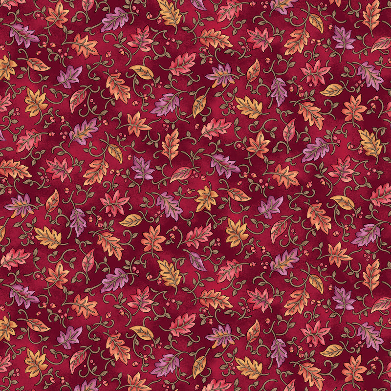 Benartex Autumn Breeze Swirling Leaves Red Fabric