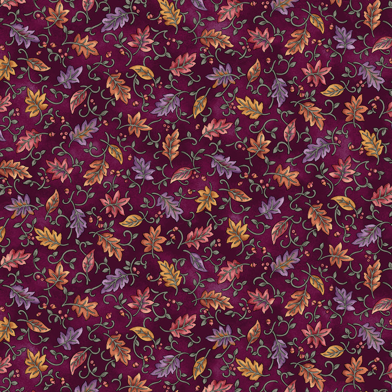 Benartex Autumn Breeze Swirling Leaves Plum Fabric
