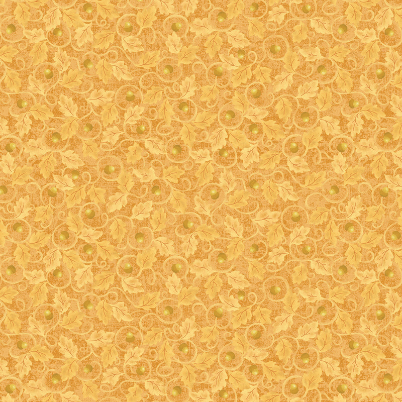 Benartex Autumn Breeze Acorn Twirl Gold Fabric