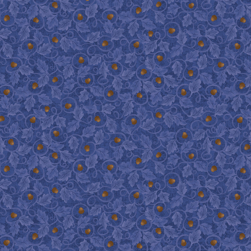 Benartex Autumn Breeze Acorn Twirl Blue Fabric