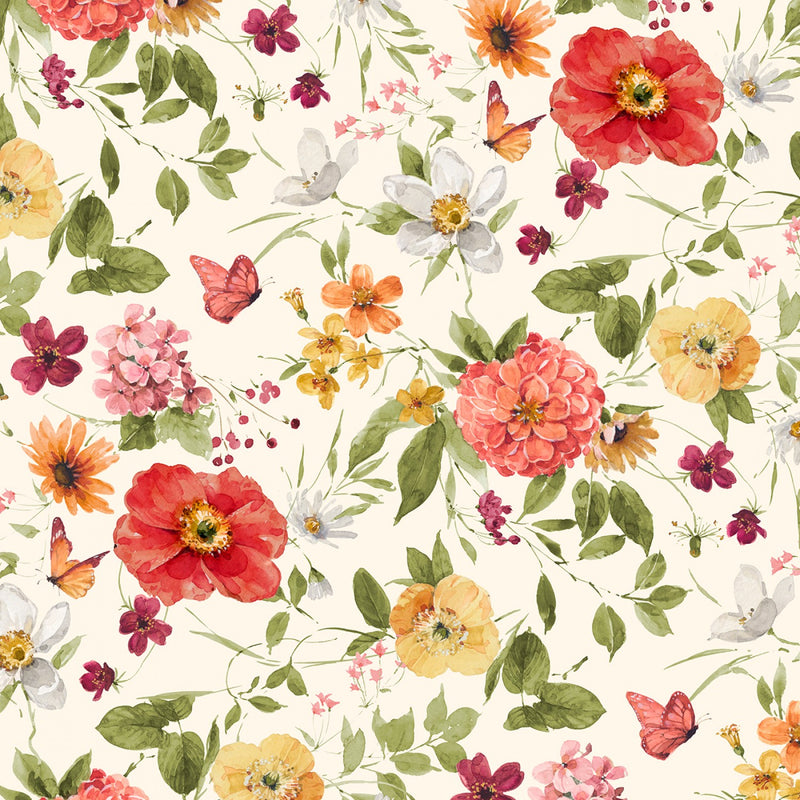 Wilmington Prints Blessed By Nature Medium Florals Cream Fabric