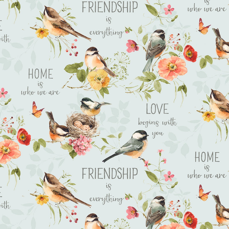 Wilmington Prints Blessed By Nature Birds Allover Blue Fabric