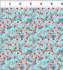 In The Beginning Fabrics Whimsy Poppies White Blue Fabric