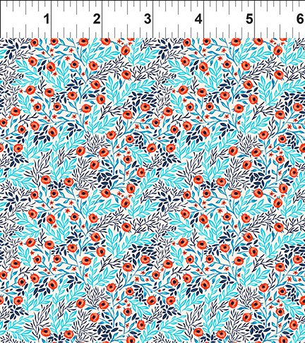 In The Beginning Fabrics Whimsy Poppies White Blue Fabric