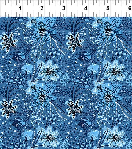 In The Beginning Fabrics Whimsy Floral Blue Fabric