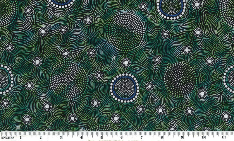 M&S Textiles Wild Bush Flowers Dreaming Green Fabric