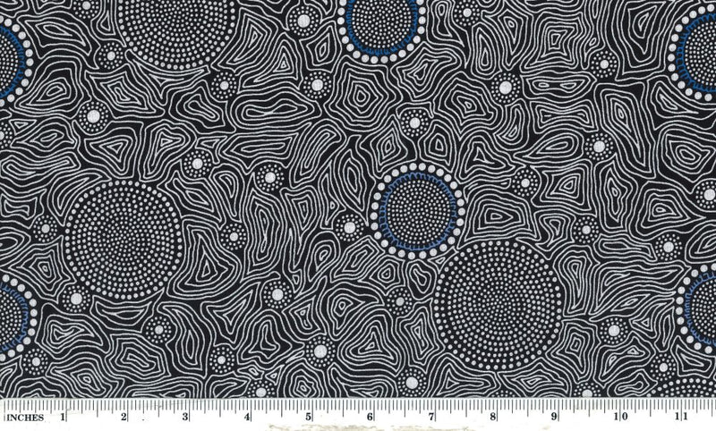 M&S Textiles Wild Bush Flowers Dreaming Black Fabric