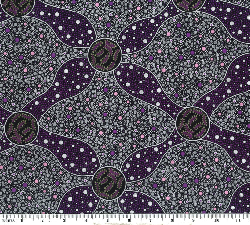 M&S Textiles Red Flower With Honey Purple Fabric