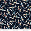 Henry Glass Milky Way Glow Collection Rockets Navy Fabric