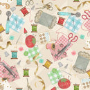 3 Wishes Shop Hop Tossed Notions Cream Fabric ONLINE PURCHASE ONLY