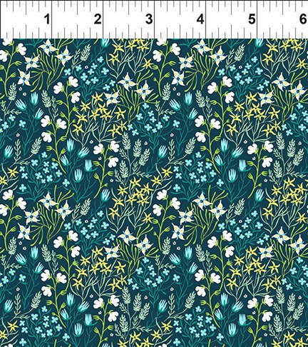 In The Beginning Fabrics Whimsy Sprigs Dark Blue Fabric