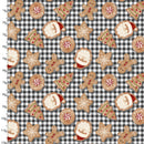 3 Wishes Very Merry Gingerbread Christmas Cookie Plaid Black Fabric