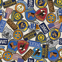 QT Fabrics Protect And Serve Badges Fabric