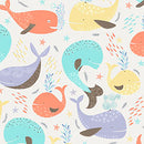 QT Little Squirt Whales Pale Gray Flannel Fabric