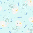 QT Little Squirt Tossed Whales Light Aqua Flannel Fabric