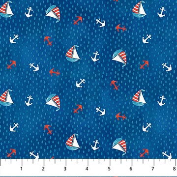 Northcott Out to Sea Tossed Boats Blue Multi Fabric