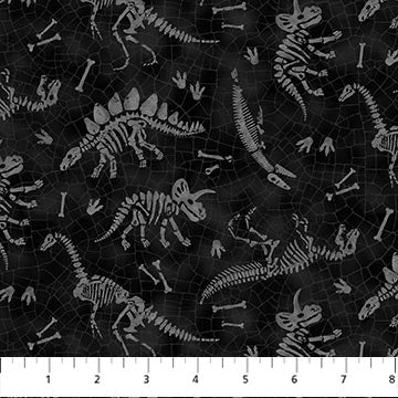 Northcott Paleo Tales Black Dino Fossils Fabric