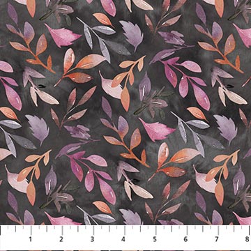 Northcott Vivian Charcoal Leaves Fabric