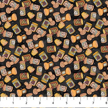 Northcott Whiskers And Wine Black Corks Fabric