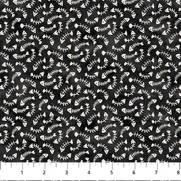 Northcott Whiskers And Wine Black Fish Bones Fabric