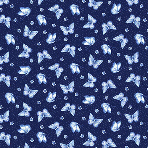 Blank Quilting Annablue Small Butterfly Navy Fabric