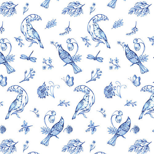 Blank Quilting Annablue Birds White Fabric