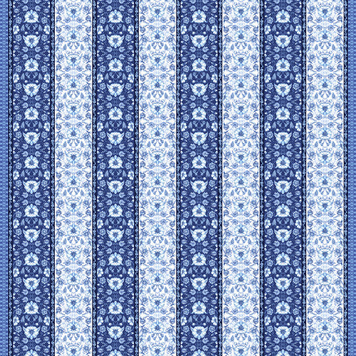 Blank Quilting Annablue Border Stripe Medium Blue Fabric
