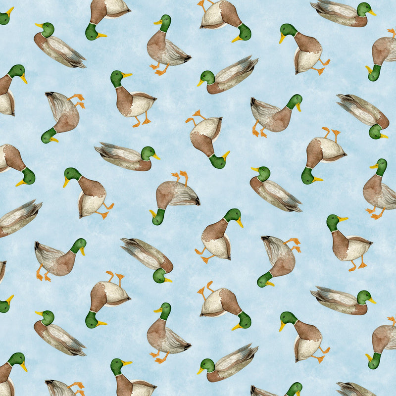 Wilmington Prints Lakefront Mallard Toss Sky Blue Fabric