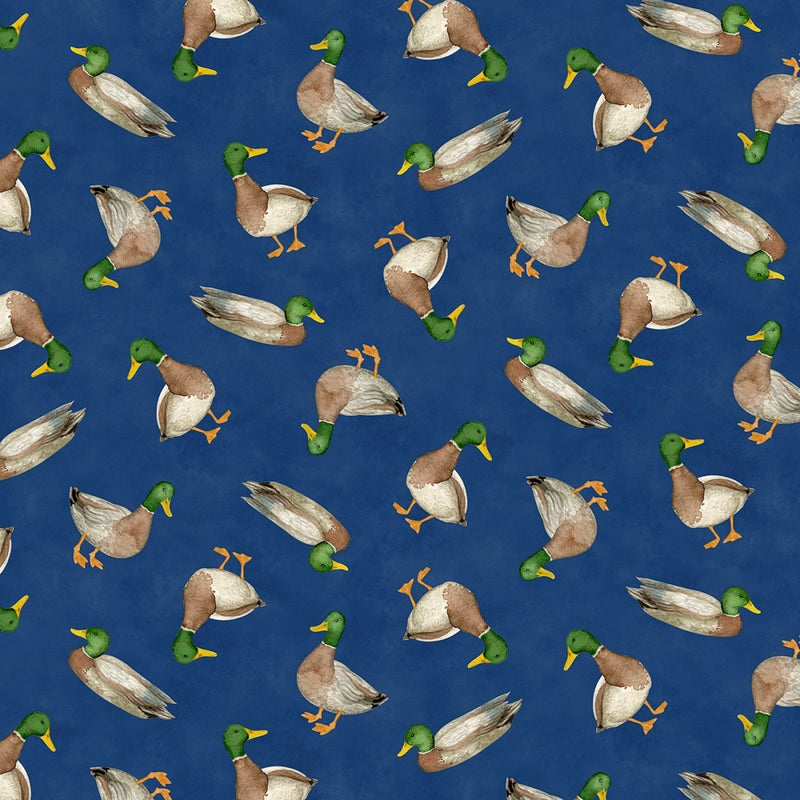 Wilmington Prints Lakefront Mallard Toss Navy Fabric