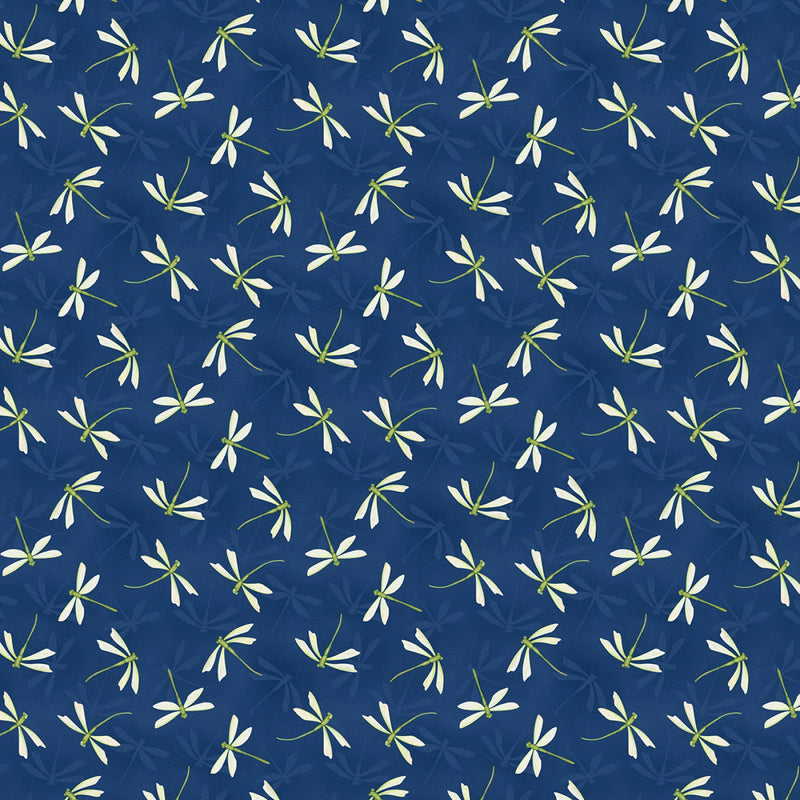 Wilmington Prints Lakefront Dragonfly Toss Navy Fabric