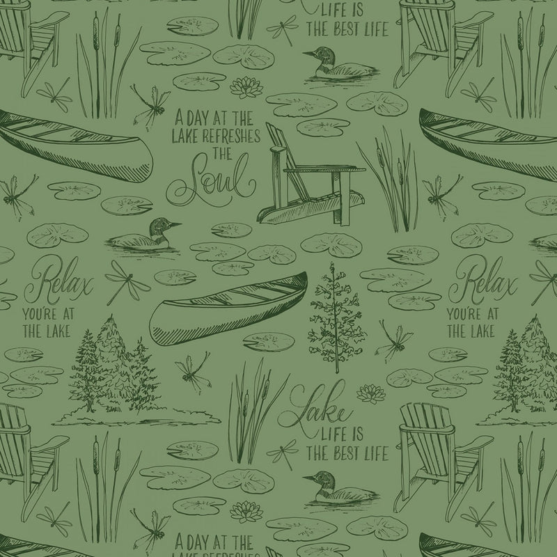 Wilmington Prints Lakefront Toile Green Fabric