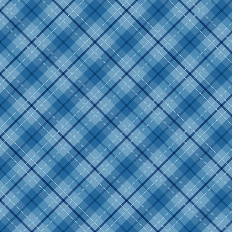 Wilmington Prints Lakefront Diagonal Plaid Blue Fabric