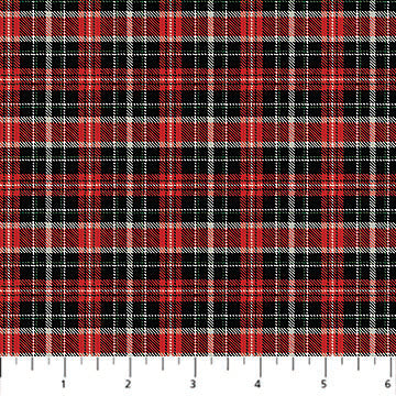 Northcott Winter Song Plaid Black Red Fabric