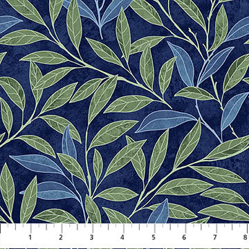 Northcott Pomegranate Leaves Navy Fabric