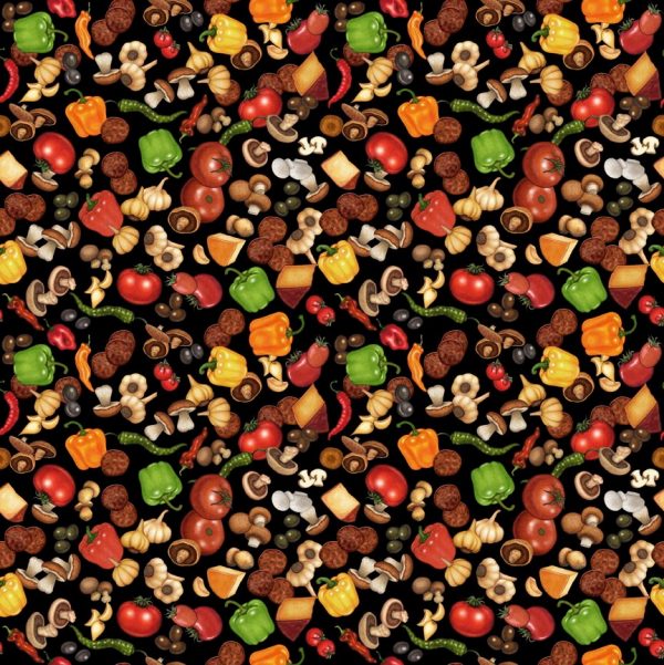 QT Fabrics Order Up Pizza Toppings Fabric ONLINE PURCHASE ONLY