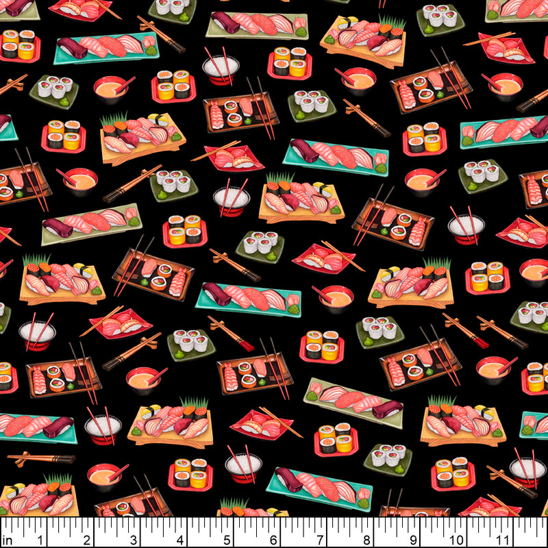 QT Fabrics Order Up Sushi Platter Fabric ONLINE PURCHASE ONLY