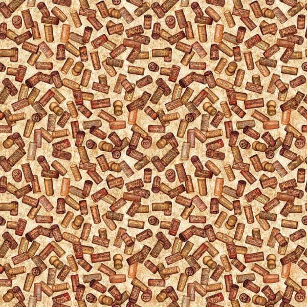 QT Fabrics A Little Wine Tossed Corks Tan Fabric ONLINE PURCHASE ONLY