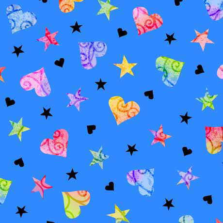 Quilting Treasures Be The Change Hearts And Stars Blue Fabric