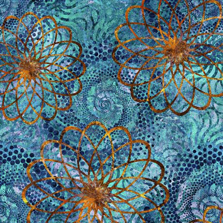 Quilting Treasures Twilight Spiral Floral Teal Fabric