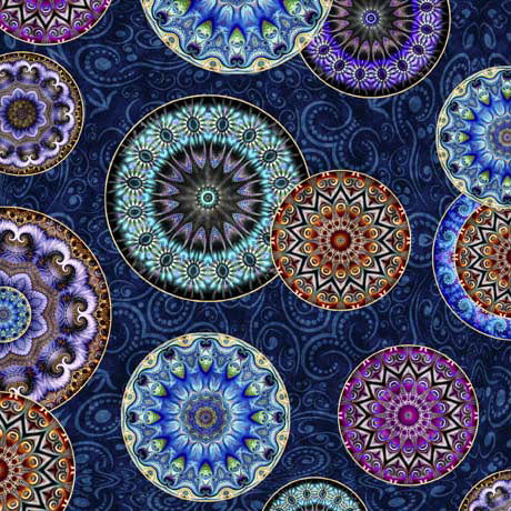 Quilting Treasures Twilight Tossed Medallion Navy Fabric