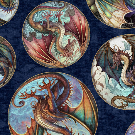 Quilting Treasures Dragon Fyre Round Picture Patches Fabric