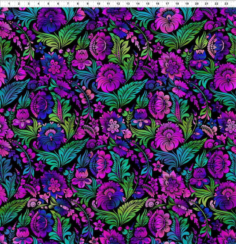 In the Beginning Fabrics Vivid Floral Purple Fabric